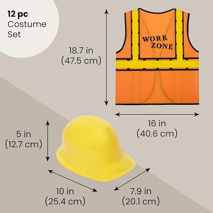 BLUE PANDA 6 Set Construction Worker Costume, Kids Construction Vest and Kids Hard Hat for Dress-Up, Construction Theme Birthday Party, or Halloween Costume