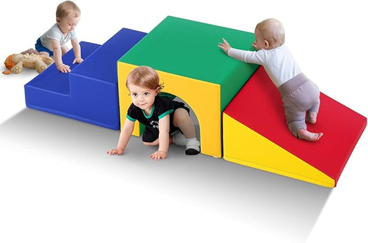 VEVOR Single Tunnel Climber, Toddler Playset, Foam Climbing Blocks for Toddlers, Kids Tunnel Maze with Stairs and Ramp, Indoor for Toddlers and Preschoolers Easy to Clean, 3 pcs (Assorted)