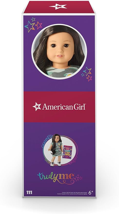 American Girl Truly Me 18-inch Doll #111 with Brown Eyes, Black-Brown Hair, Light Skin, Camo T-shirt Dress, For Ages 6+