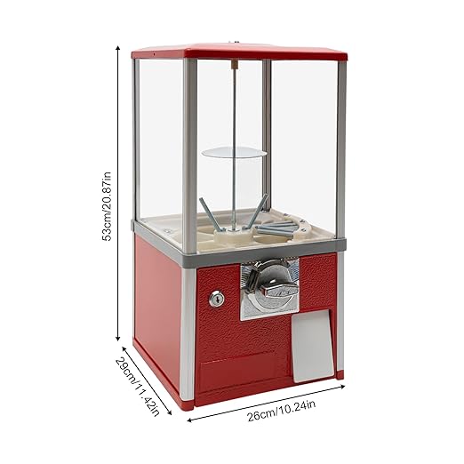 25 Cents Coin Operated Vending Machine, 20.87" Height Commercial Candy Gumball Machine Huge Load Capacity Candy Vending Machine, Big Capsule Vending Machine for 1.77-1.97in Ball Diameter (Red)