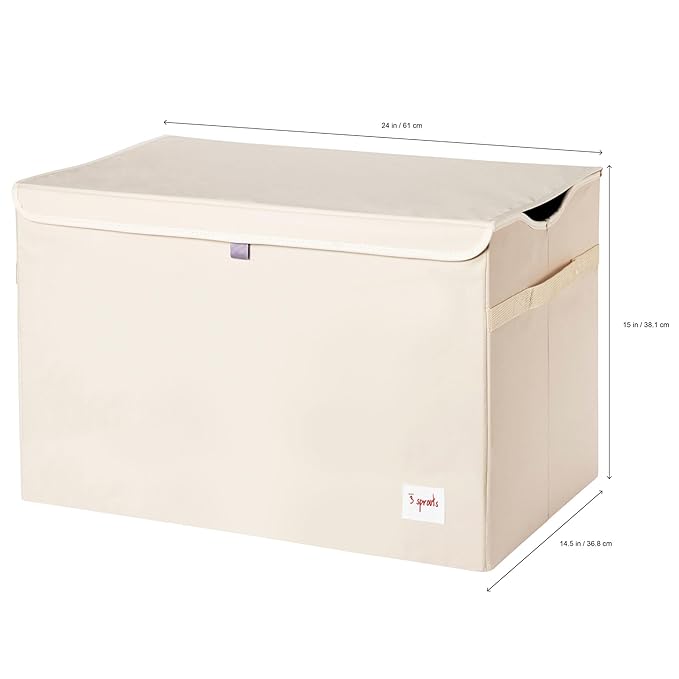 3 Sprouts Large Toy Chest for Kids with Lid and Handles - Collapsible Toy Storage Bin/Trunk/Box/Basket Organizer for Boys & Girls Playroom, Nursery, Sheep