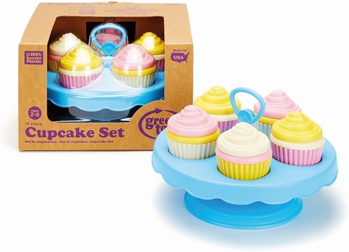 Green Toys Cupcake Set - 16 Piece Pretend Play, Motor Skills, Language & Communication Kids Role Play Toy. No BPA, phthalates, PVC. Dishwasher Safe, Recycled Plastic, Made in USA.