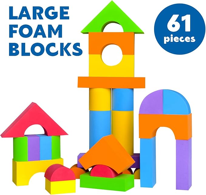Large Foam Blocks for Toddlers 2-4 Years, Big Building Blocks Set, Soft Stacking Blocks, Education & Learning Montessori Toys for 18+ Month Old Boys&Girls (61PCS)