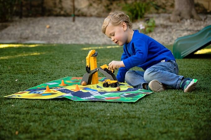 CAT Construction Toys, CAT Little Machines Vehicles Play Mat with Collectible Construction Vehicles, Sensory Toys for Kids Ages 3 and up