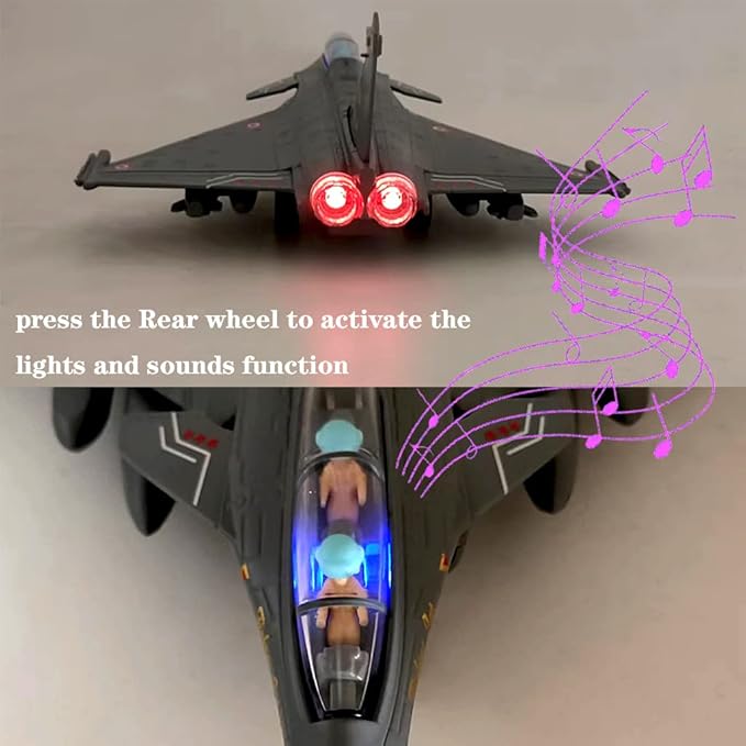 Ailejia Diecast Rafale Fighting Falcon Airplane Model Aircraft Army Air Force Toys Die Cast Military Plane Pull Back with Lights and Sounds (Rafale-Grey)