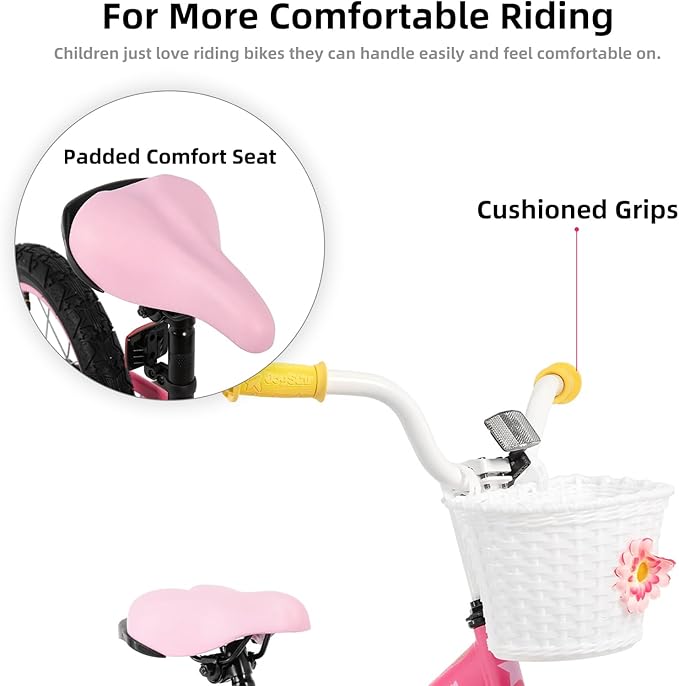 JOYSTAR 12 14 16 Inch Kids Bike for 2-7 Years Girls 33-53 Inch Tall, Toddler Girls Bike with Training Wheels, Rainbow Bikes, Children Bicycle, Macaroon