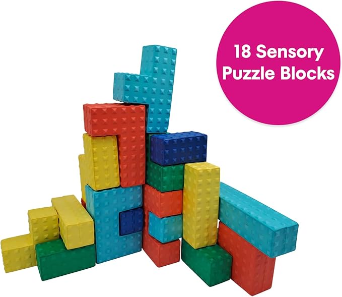Edushape Easy Grip Soft Foam Sensory Puzzle Blocks, 18 Piece