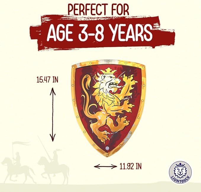 Liontouch - Noble Knight Shield, Red/Medium - Age 3-8 | 15.4 x 11.8 in | Medieval Pretend Play Foam Toy for Children with Golden Lion Theme | Safe Battle Accessory for Dress Up & Costumes for Boys