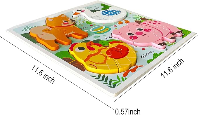 Farm Animal Puzzles for Toddlers 1-3, Gifts for 2 3 Years Old Girls Boys,Wooden Jigsaw Puzzles for Toddlers 2-4, Montessori Toys Learning Educational Toys Kids Ages 2-3