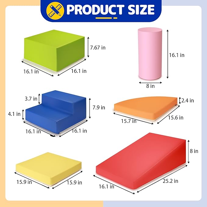 6-Piece Soft PU Leather Toddlers Climbing Toys for Baby - Kids Foam Climbing Blocks for Toddlers Indoor - Climb & Crawl Soft Foam Block Activity Play Set - Toys for Kids Crawling Sliding (Colorful)