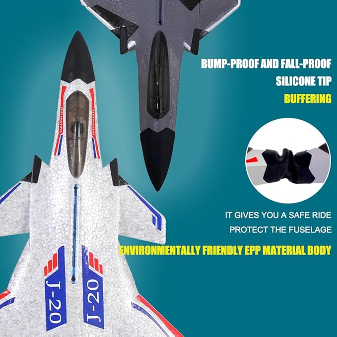 Remote Control Plane RTF J-20 Fire Fang 2.4Ghz 6-axis Gyro RC Airplane with Light Strip, Jet Fighter Toy Gift for Kids Beginner (Stealth White)