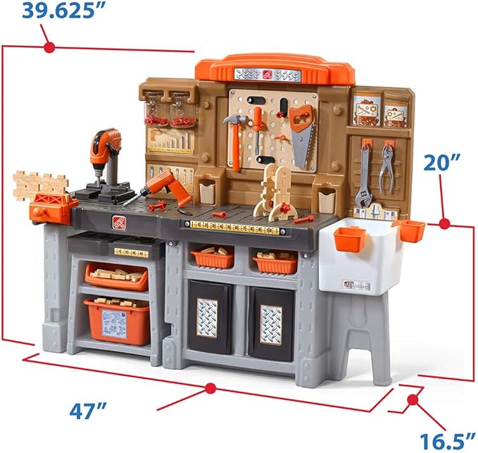 Step2 Pro Play Kids Workshop with Utility Bench, Indoor/Outdoor Tool Bench for Children, Interactive Play with Sounds, Made of Durable Plastic, Includes 76 Piece Toy Accessories, Toddlers 3+ Years Old