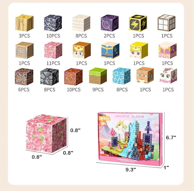 Magnetic Blocks, 84-Piece 0.8in Build Prince&Princess Magnet Game Set, Stacking Building Blocks Cubes Magnets for Kids, STEM Sensory Creative Toys Games for Toddler Boys & Girls