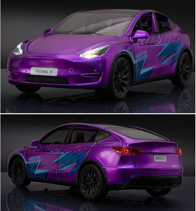 1/24 Scale Diecast Car Model Y, Alloy Diecast Toy Cars Pull Back Toys with Sound & Light, Vehicles Toys for Kids Gift Car Lovers Collection (1/24 Model Y -Purple)