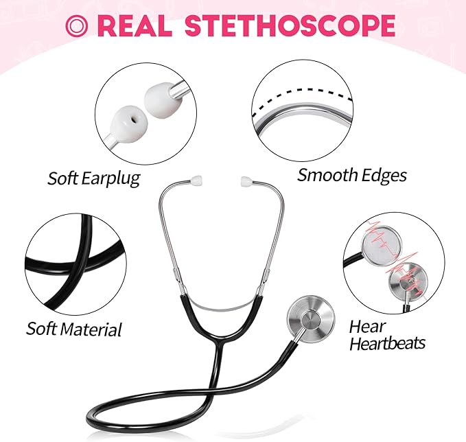 Doctor Costume for Kids 3 4 5, Toddler Medical Dress up Clothes with Real Stethoscope & Carry Bag