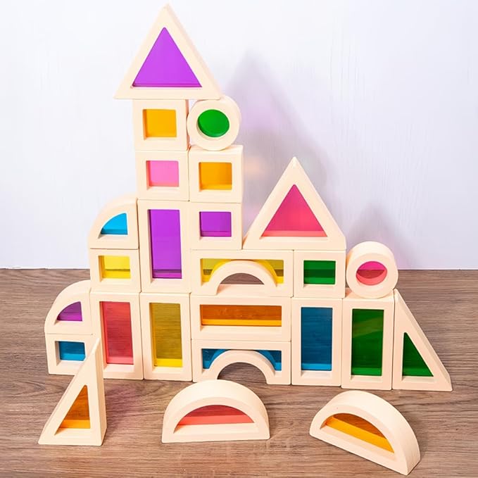 Rainbow Blocks,Acrylic Building Block,Rainbow Stacking Sensory Toys,Toys Set Colorful Preschool Learning Educational Toys for Boys and Girls, Blocks for Toddlers 1-3, Children's Day Gift (25 PCS)