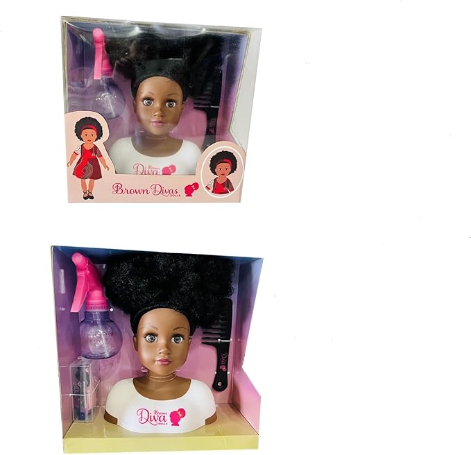 Black African Brown Styling Head Dolls with Curly Afro Hair and 5 Accessories, for Kids, Kids Toys for Ages 3 Up