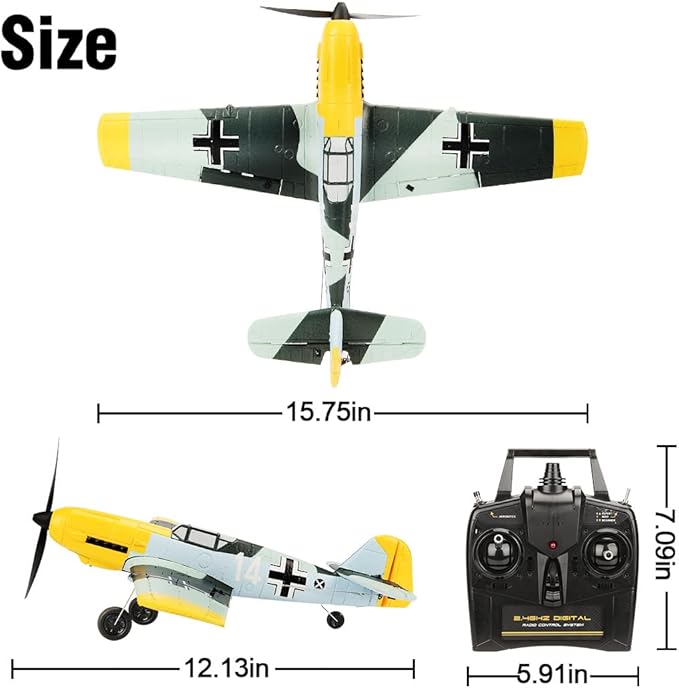 Remote Control RTF Airplane, 4 Channel 6-Axis Gyro Park Flyer RC Plane BF109, WW2 Warbird Aircraft Toy Gift for Adults & Kids