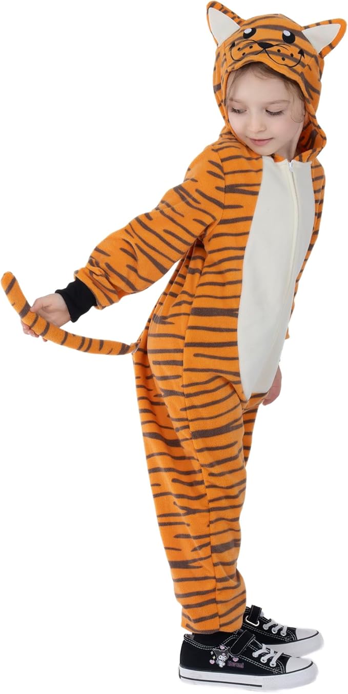 Sincere Party Tiger Onesie Novelty Tiger Jumpuit with EMB Face Costume for Kids M(6-8)