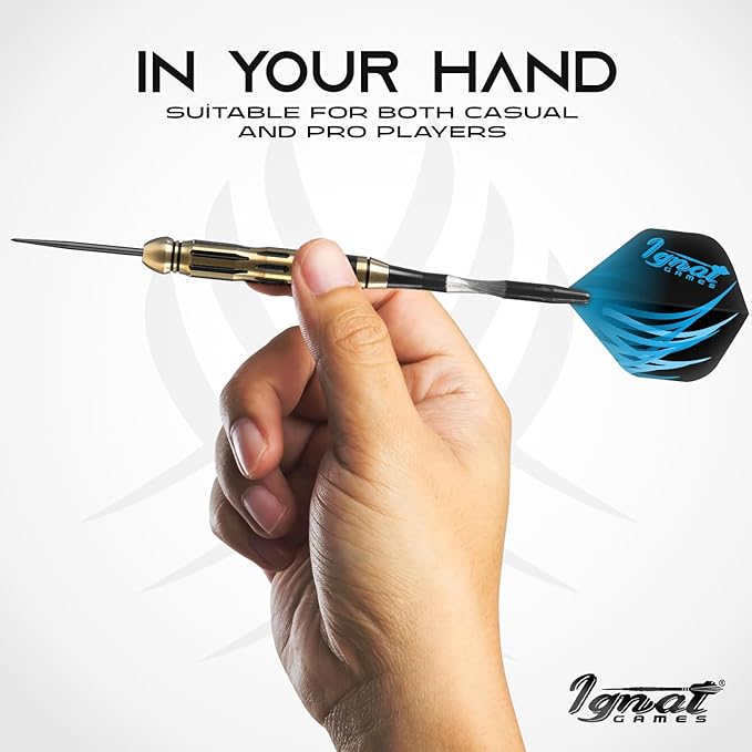 IgnatGames Steel Tip Darts Set - 3/6/12 Pack Brass Darts Metal Tip Set with Exquisite Case - Aluminum Shafts, 2 Sets of Flights, Dart Tool & Sharpener