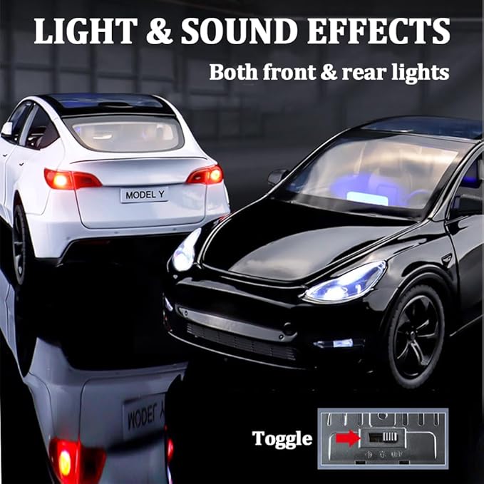 1/24 Scale Diecast Car Model Y, Alloy Diecast Toy Cars Pull Back Toys with Sound & Light, Vehicles Toys for Kids Gift Car Lovers Collection (1/24 Model Y -Red)