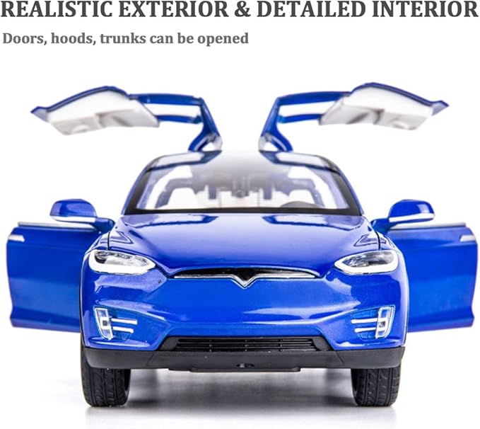 1/24 Scale Diecast Car Model X, Alloy Diecast Toy Cars Pull Back Toys with Sound & Light, Vehicles Toys for Kids Gift Car Lovers Collection (1/24 Model X -Blue)