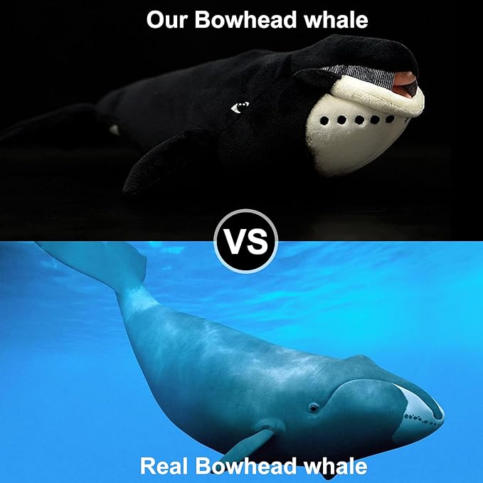 ZHONGXIN MADE Simulation Bowhead Whale Plush Toy - Black Long Lifelike Whale Stuffed Toys, Super Soft Realistic Sea Simulation Balaena Mysticetus Dolls Plush Gift Collection for Kids, 17Inches