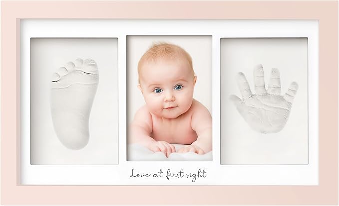 Baby Hand and Footprint Kit - Clay Handprint Keepsake Frame, Newborn Nursery Picture Frame, Personalized New Mom Gifts for Baby Shower & Registry (Petal Pink)