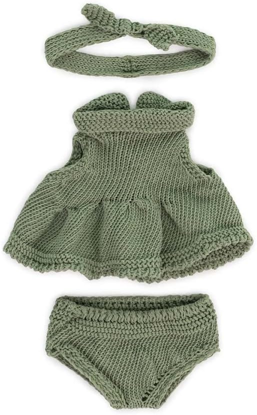 Miniland Clothes for Dolls 8 1/4'' Knitted Outfit Dress & Headband - ECO, Made in Spain, Quality, Role Play, Educational