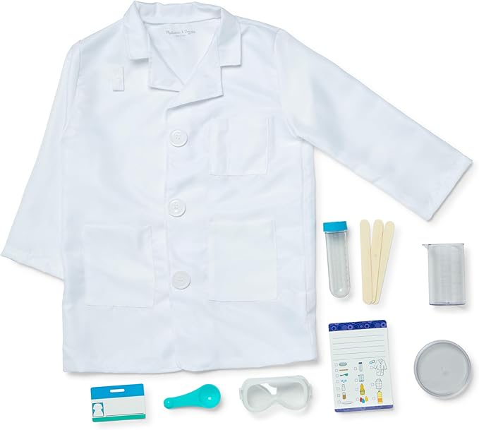 Melissa & Doug Scientist Role Play Costume Set (X pcs) - Lab Coat, Goggles, 6 Experiments