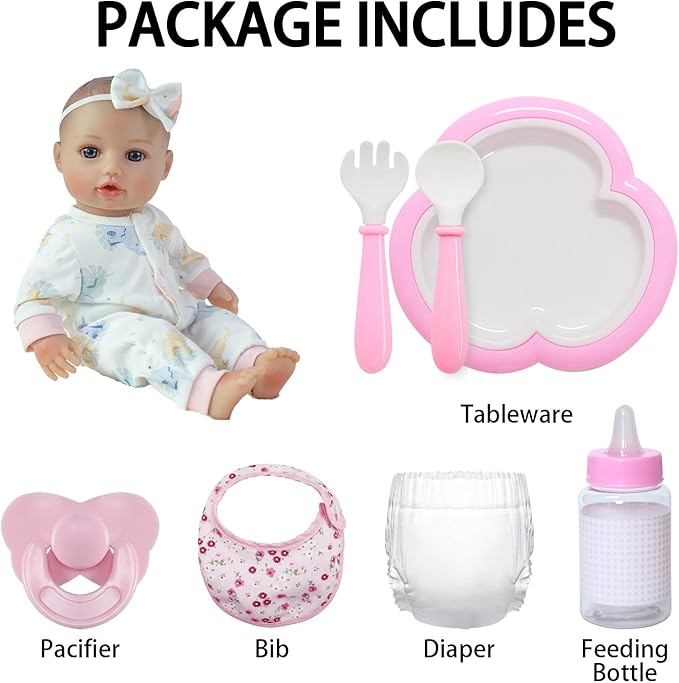 SCOM Soft Baby Doll Girl - 16 inch First Realistic Doll with Accessories, Lifelike Real Cute Baby with Cloth Body & Vinyl for Kids 3 4 5 6 + Year Old Gifts