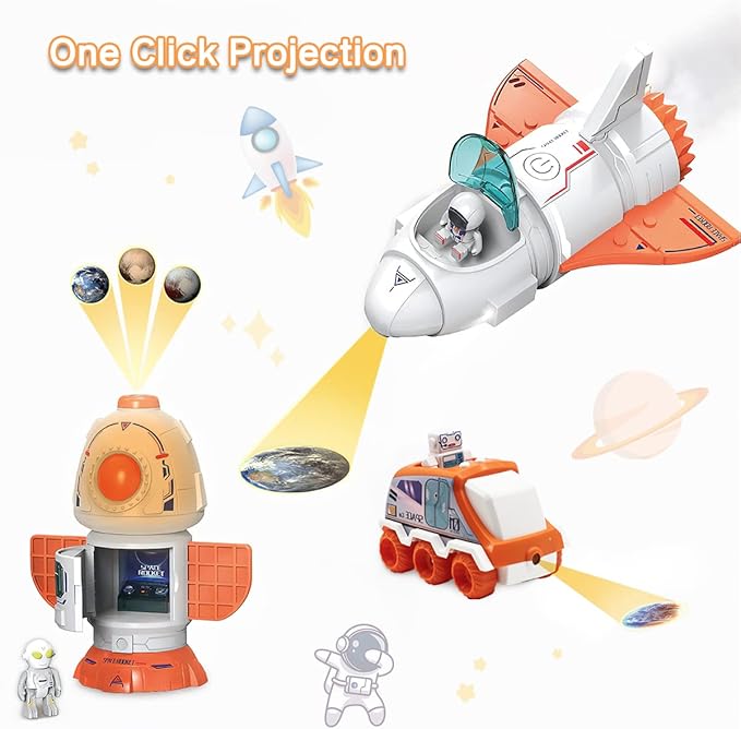 Mostop Space Shuttle Rocket Toys for Kids Rocket Ship Toys with Light and Blast Off Sound Effects, Space Adventure Toys with Spraying & Projection Function, Kids Science Educational Toys