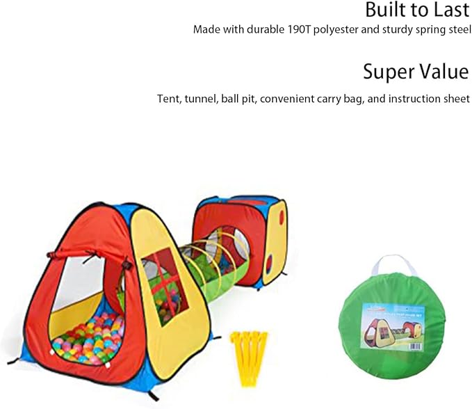 UTEX 3 in 1 Pop Up Play Tent with Tunnel, Ball Pit for Kids, Boys, Girls, Babies and Toddlers, Indoor/Outdoor Playhouse,Yellow