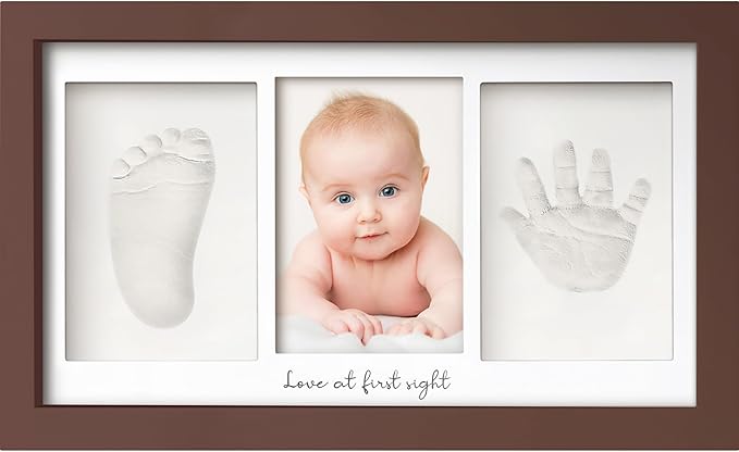 Baby Hand and Footprint Kit - Clay Handprint Keepsake Frame, Newborn Nursery Picture Frame, Personalized New Mom Gifts for Baby Shower & Registry (Cedar)