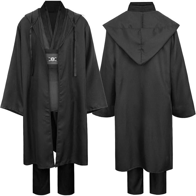 Men's Tunic Cosplay Costume with 2 PCS Light Up Saber Tunic Hooded Robe Full Set for Halloween Party