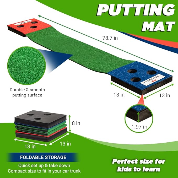 Portable Kids Pong Putting Game Set Mini Golf for Kids Fun Yard Game - Adjustable Putters, Quality Base, Real Golf Balls Perfect for Family Competitions
