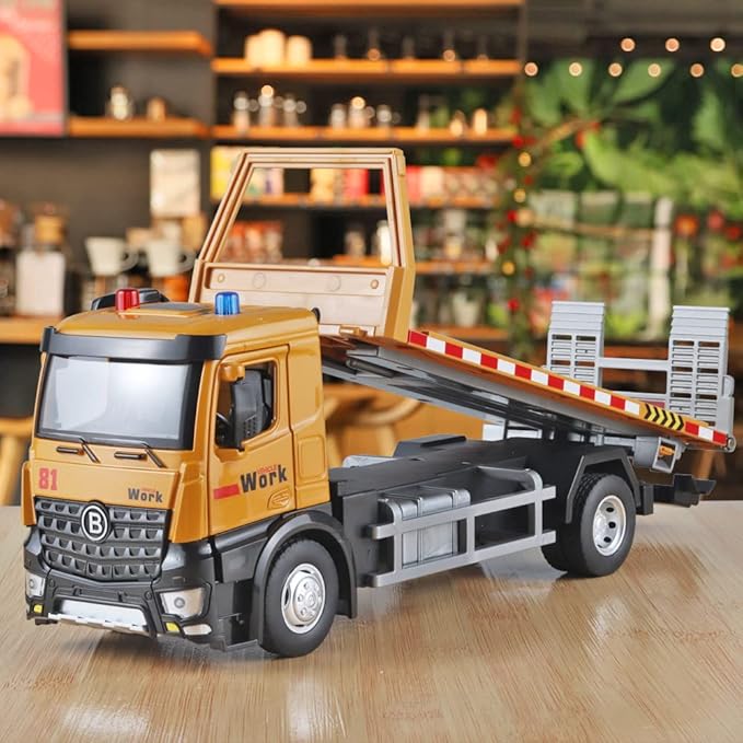 Tow Truck Toys for Boys Metal Diecast Tow Trucks Model,Construction Truck Toys with Simulated Sounds and Lights,Flat Liftable and Extendable Toy Tow Trucks,Trailers for 3 Year Old Boys
