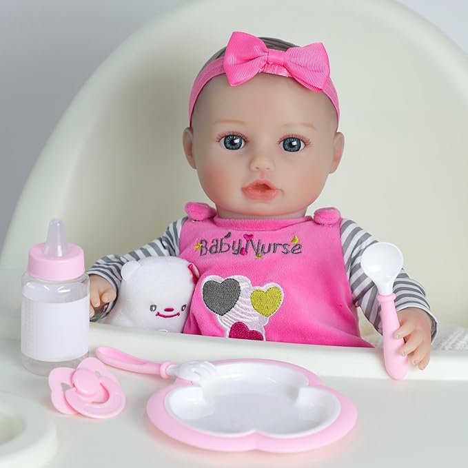 SCOM Baby Doll Girl - 16 inch Realistic Reborn Baby with Soft Cloth Body and Vinyl Limbs, Real Life Baby Dolls with Accessories for 3+ Year Old Gifts