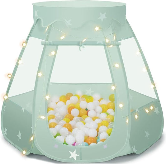 Baby Ball Pit for Toddler: with Star Lights - Pop Up Princess Play Tent for Kids - Indoor Outdoor Baby Girl Toys Birthday Gifts - NO Balls (Grayish Green Tent)