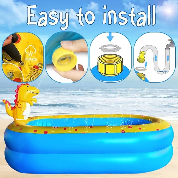 Inflatable Swimming Pool for Kids with Sprinkler, Funny Blow up Piscina 67'' x 41'' x 32'' Full-Sized Family for Backyard, Summer Water Party