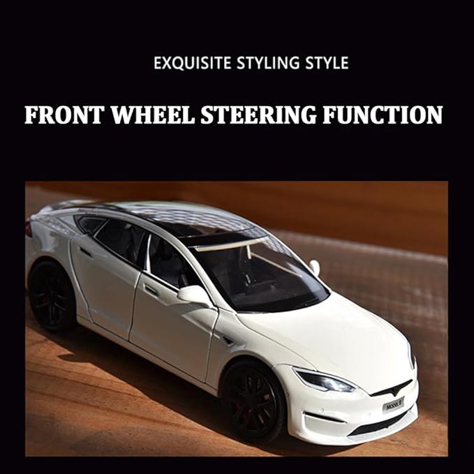 1/24 Scale Diecast Car Model S, Alloy Diecast Toy Cars Pull Back Toys with Sound & Light, Vehicles Toys for Kids Gift Car Lovers Collection (1/24 Model S -White)