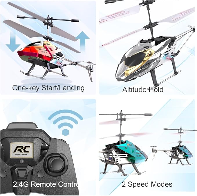 RC Helicopter, Remote Control Helicopter for Kids, 2.4 GHz, LED Light, One-Key Take Off/Landing, Altitude Hold, RC Toys for Boys Girls