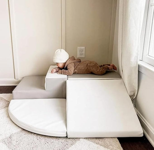 4-Piece Set Climbing Toys for Toddlers 1-3, 40''x40''x10'' Non-Toxic Toddler Climbing Toys Indoor, Indoor Baby Climb Toy Children’s Composite Toy for Crawling Climbing and Sliding, Gray & White