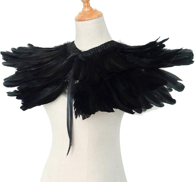 L'VOW Gothic Black Feather Shrug Cape Shawl Halloween Costume for Men
