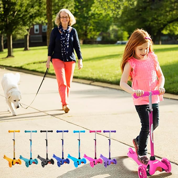 ChromeWheels Scooter for Kids, Deluxe 3 Wheel Scooter for Toddlers 4 Adjustable Height Glider with Kick Scooters, Lean to Steer with LED Flashing Light for Ages 3-6 Girls Boys