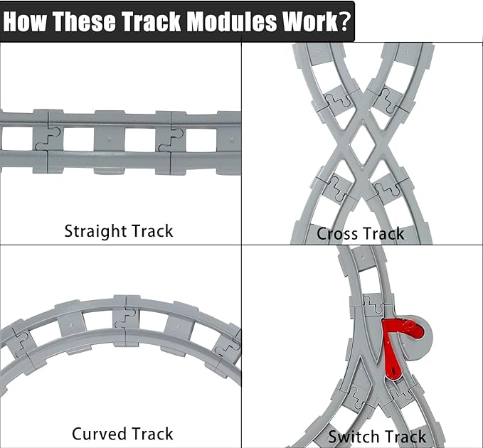 47-Piece Train Track Set,Classic Railway Track with 30 Curved Tracks,14 Straight Tracks,2 Switch and 1 crossoverTracks-Compatible with All Major Brands,Light Grey Toy Track Accessory for Kids