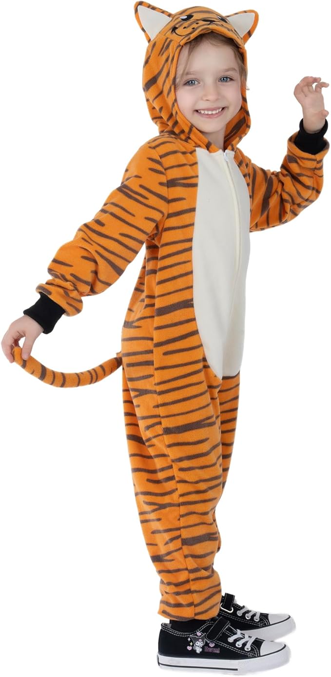 Sincere Party Tiger Onesie Novelty Tiger Jumpuit with EMB Face Costume for Kids M(6-8)