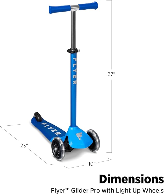 Kids Scooter, 3 Wheel Scooter, Flyer Glider Pro with Light Up Wheels, Blue, Radio Flyer Ride On Toys for Kids 5-12 Years Old, for Outdoor Riding