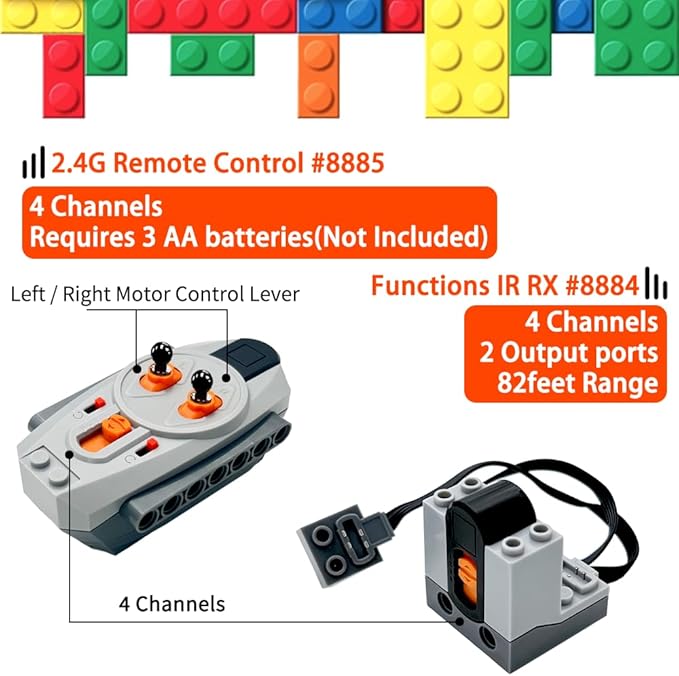 42Pcs Power Function Kit Set Motor Battery Infrared-Remote-Control Receiver Train AdjustableIR Remote Control, Motor Power Change Parts Compatible with mainbrands Technic-Parts