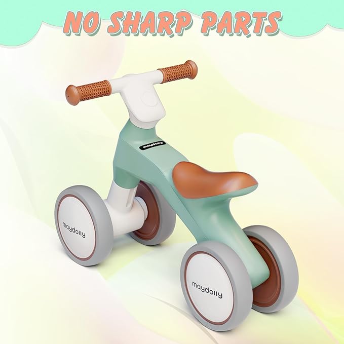 Maydolly Baby Balance Bike, Toddler Balance Bike for 1 Year Old Boys Girls, 4 Wheels Toddler Bike, First Birthday Gifts for 10-36 Month (Green)
